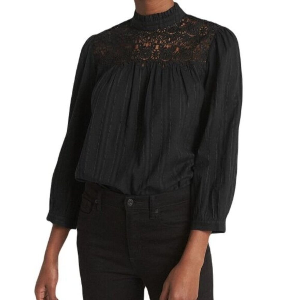 GAP Crochet‎ Lace Trim Mockneck Blouse Small
